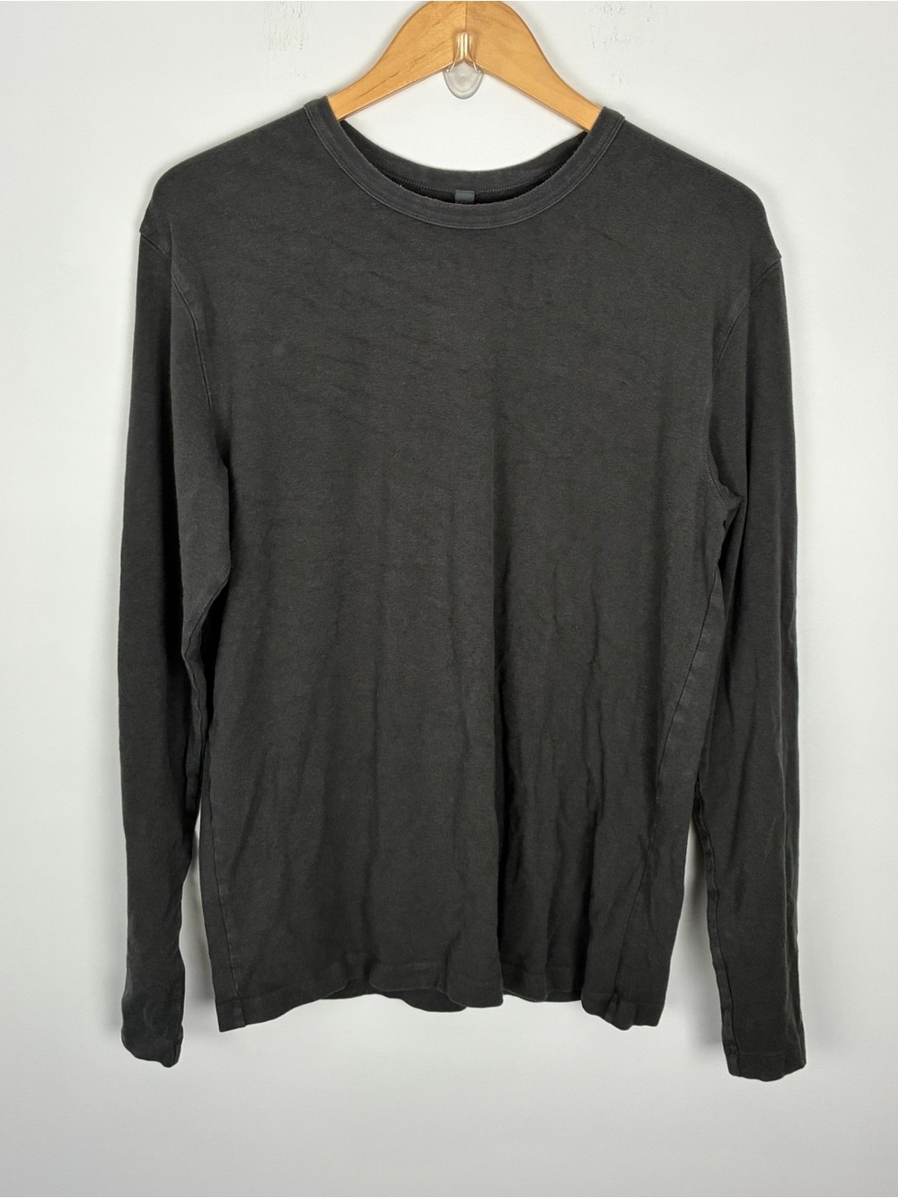 SKIMS Men's Charcoal Washed Relaxed Fit Long Sleeve Shirt Minimalist Essential S